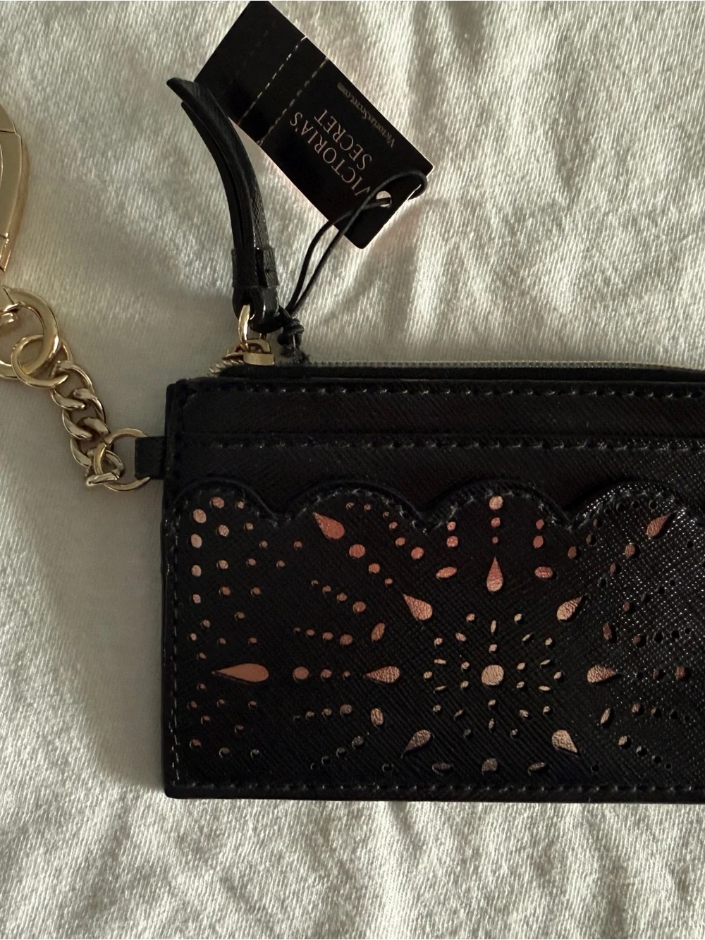 🚫SOLD🚫 Victoria's Secret Black Cardholder Keychain Wallet Rose Gold Accents NWT - Picture 2 of 5
